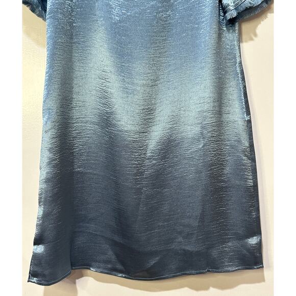 S'EDGE Easton Dress Metallic Blue Sateen Size Small NWT Tiered Short Sleeves - Picture 14 of 15